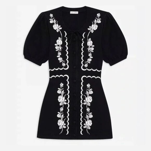 New! For Love & Lemons Josephina Black Floral Mini Dress Medium 41931